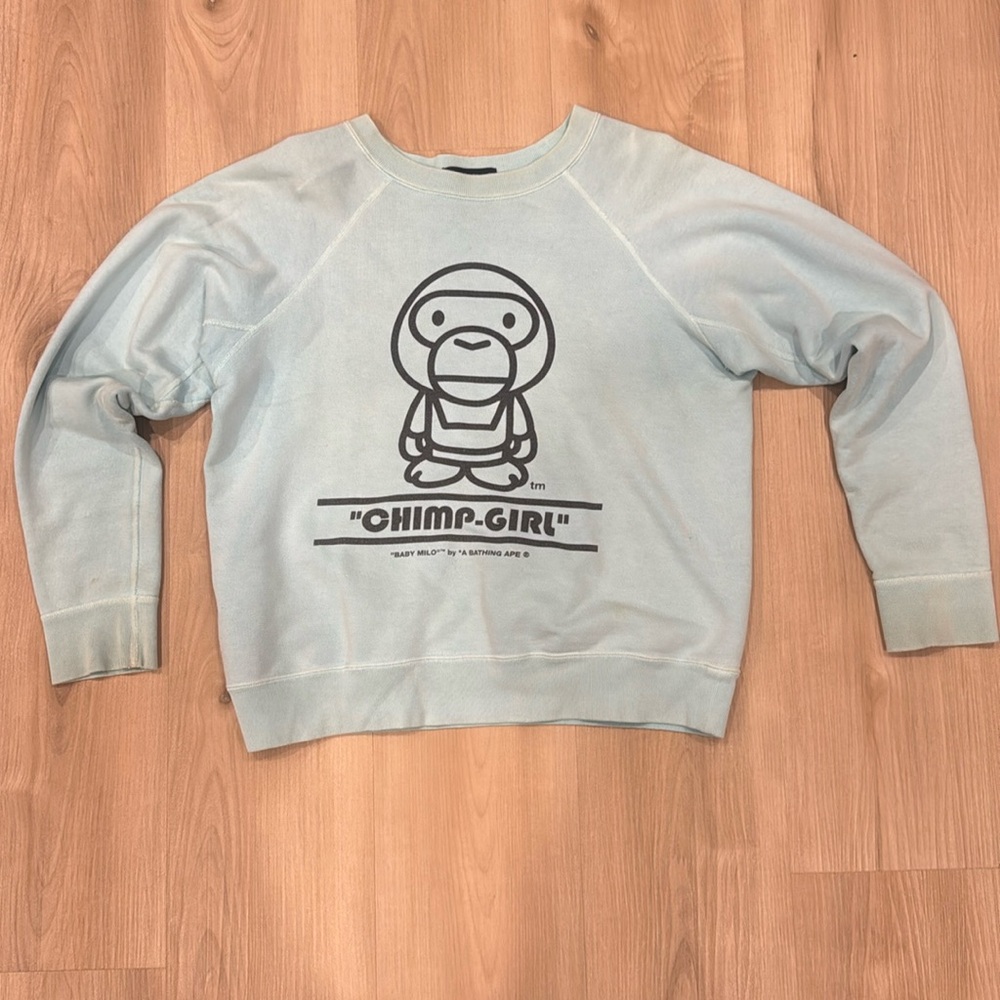 BAPY women's line by BAPE, baby blue women's crew neck sweater size M